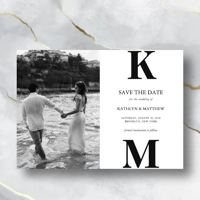 Black and White Bold Monogram Modern Save The Date Magnetic Invitation (Creator Uploaded)