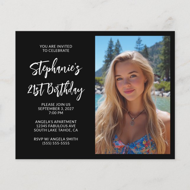 Black and White Bold Script Photo 21st Birthday Flyer (Front)