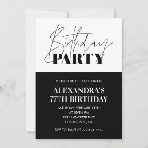 Black and White Bold Typography 77th birthday Invitation