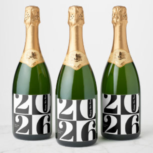 Black and White Bold Year Blocks New Year Party Sparkling Wine Label