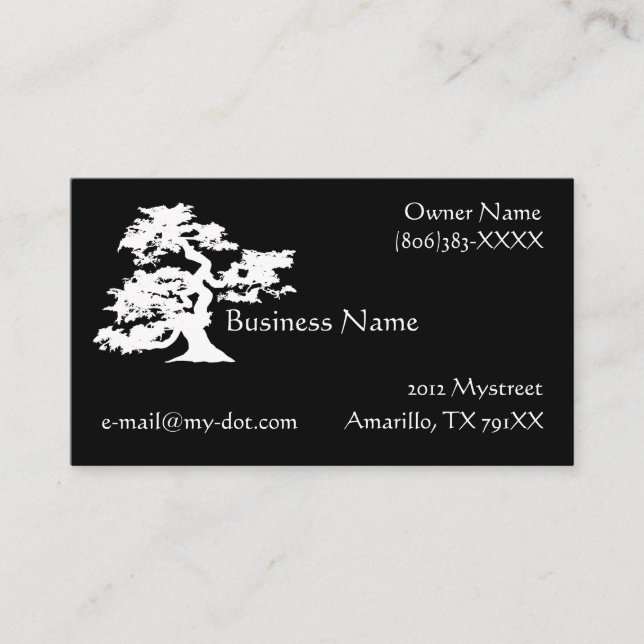 Black and White Bonsai Silhouette Business Card (Front)
