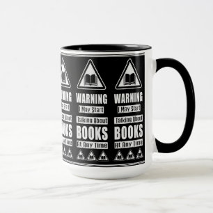 Black And White Book Lovers Warning Sign Mug
