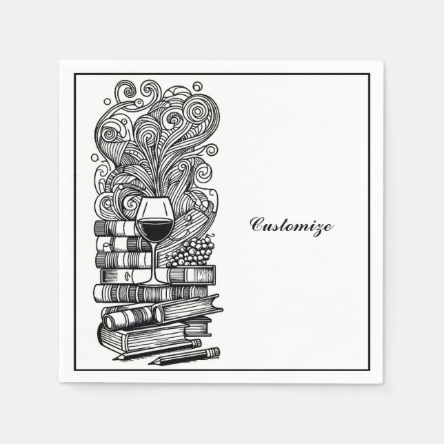 Black And White Books And Wine 2   Napkin (Front)