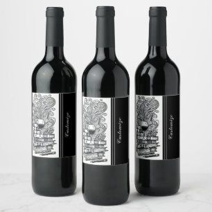 Black And White Books And Wine 2 Wine Label