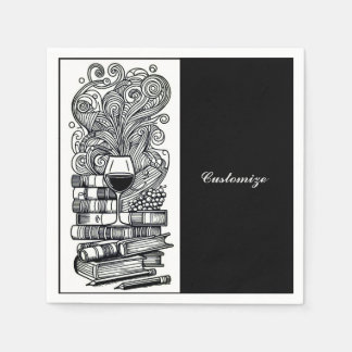 Black And White Books And Wine 4   Napkin