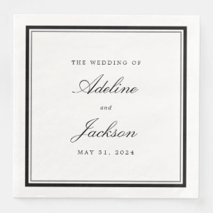 Black and White Border Classic Traditional Wedding Napkin