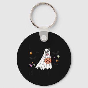 Black And White Border Collie Boo Dog Halloween Key Ring