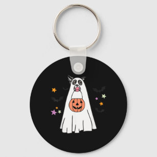 Black And White Border Collie Dog Boo Halloween Key Ring