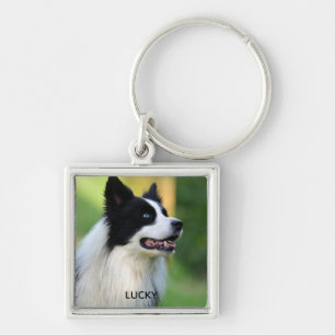Black and White Border Collie Dog Key Ring
