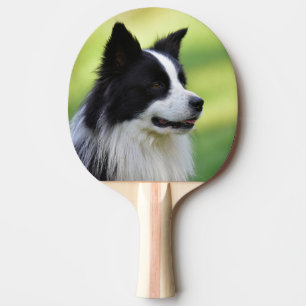 Black and White Border Collie Dog Ping Pong Paddle