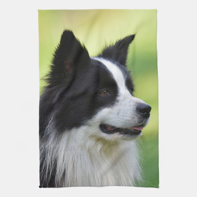 Black and White Border Collie Dog Tea Towel (Vertical)