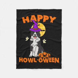 Black And White Border Collie Dog Witch Happy Fleece Blanket