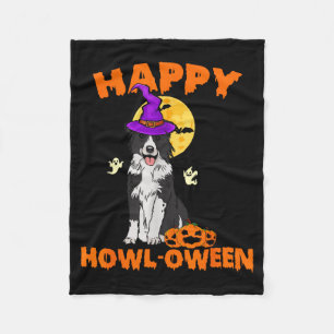 Black And White Border Collie Dog Witch Happy Fleece Blanket