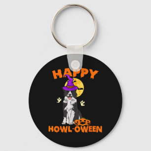 Black And White Border Collie Dog Witch Happy Key Ring