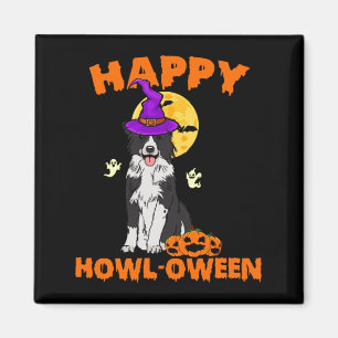 Black And White Border Collie Dog Witch Happy Magnet