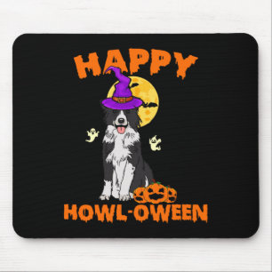 Black And White Border Collie Dog Witch Happy Mouse Mat