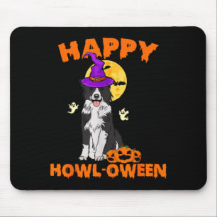 Black And White Border Collie Dog Witch Happy Mouse Mat