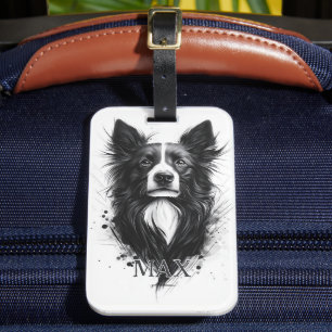 Black and White Border Collie  Luggage Tag