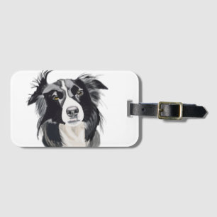 Black and White Border Collie Luggage tag New