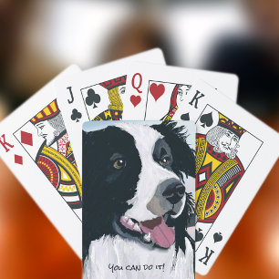 Black and White Border Collie Smiling Playing Cards