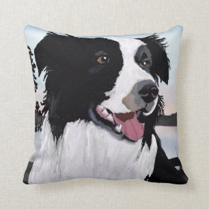 Black and white Border Collie Throw Pillow