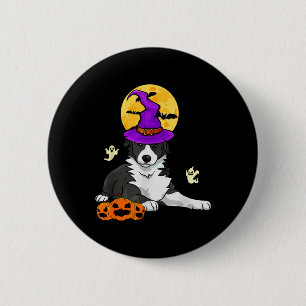 Black And White Border Collie Witch Halloween 6 Cm Round Badge