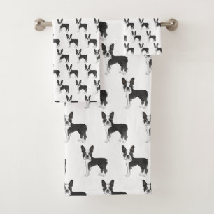 Black And White Boston Terrier Cartoon Dog Pattern Bath Towel Set