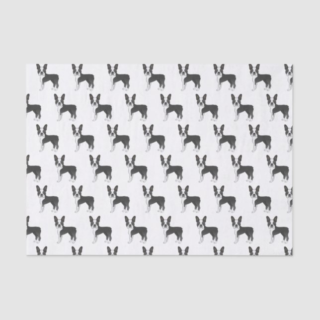 Black And White Boston Terrier Cartoon Dog Pattern Tissue Paper (Front)