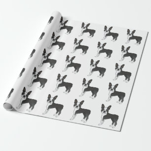 Black And White Boston Terrier Cartoon Dog Pattern Wrapping Paper