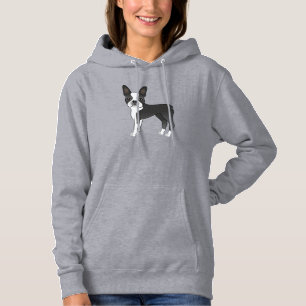 Black And White Boston Terrier Dog Illustration Hoodie