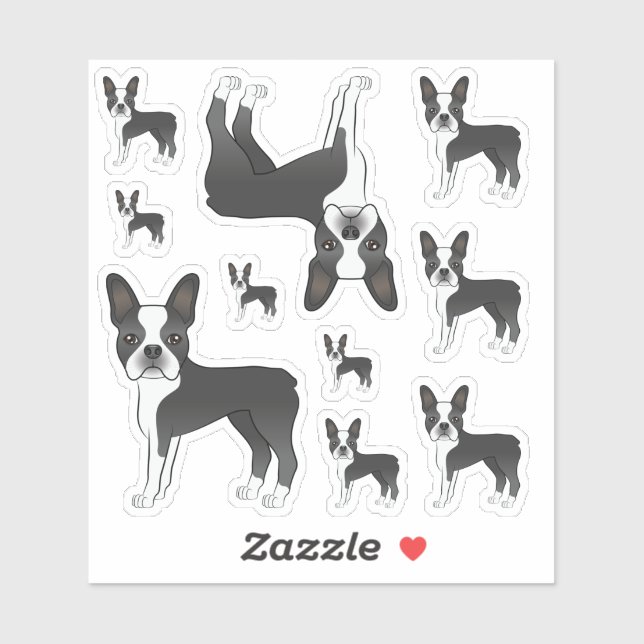 Black And White Boston Terrier Dog Illustrations (Sheet)