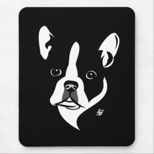 Black and White Boston Terrier Portrait Mouse Mat