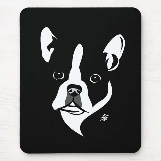 Black and White Boston Terrier Portrait Mouse Mat (Front)