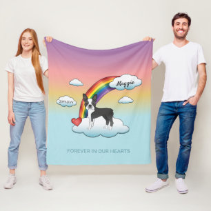 Black And White Boston Terrier Rainbow Memorial Fleece Blanket