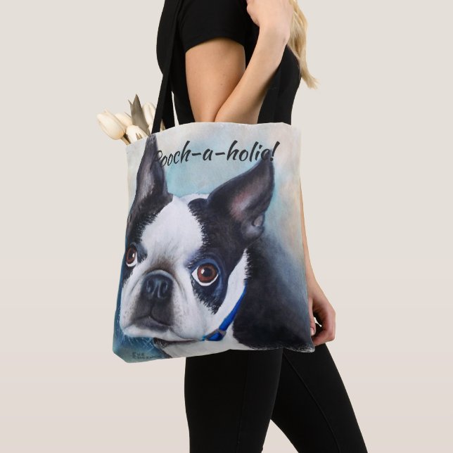 BLACK AND WHITE BOSTON TERRIER TOTE BAG (Close Up)