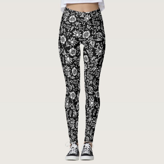 Black and White Botanical Background Leggings (Front)