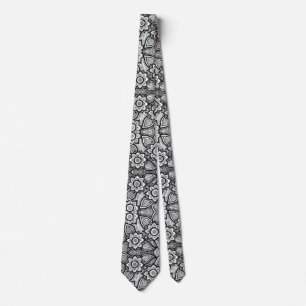 Black and White Botanical Flower and Leaf Garden Tie