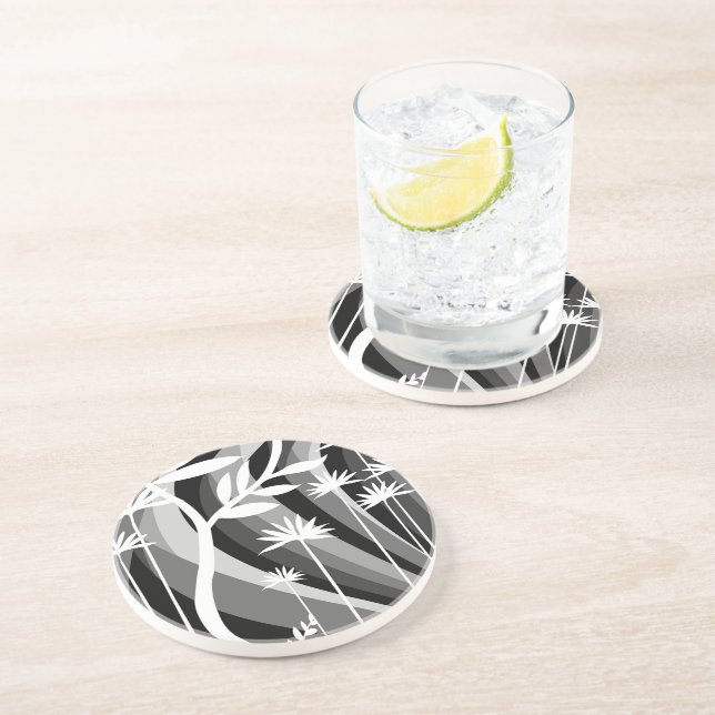 Black and White Botanical Illustration Coaster (Side)