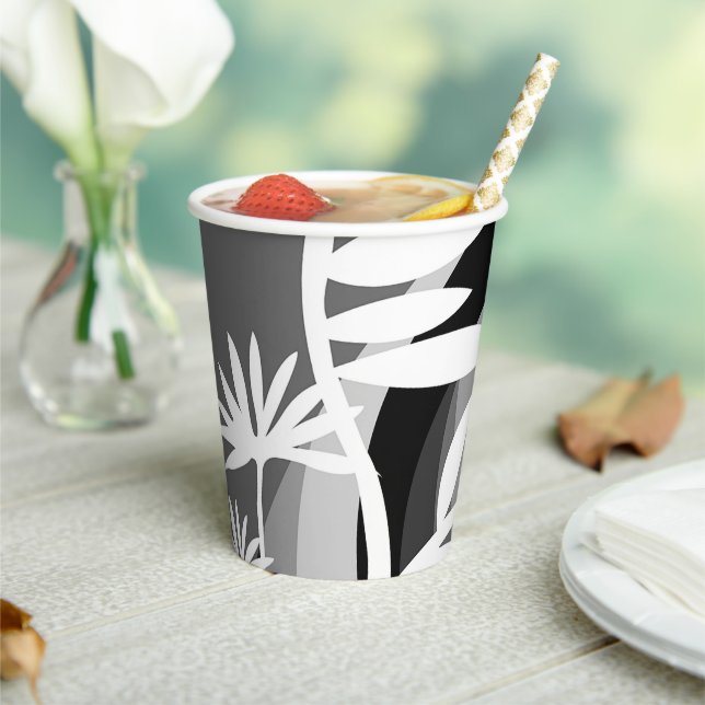 Black and White Botanical Illustration Paper Cups (Insitu)