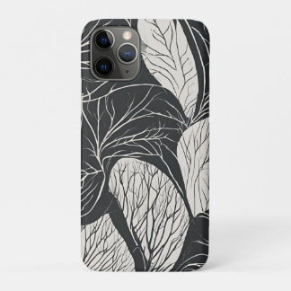 Black and White Botanical Leaf Art iPhone 11 Pro Case