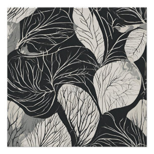 Black and White Botanical Leaf Art Poster