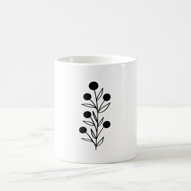Black and White Botanical Line Art Coffee Mug (Center)