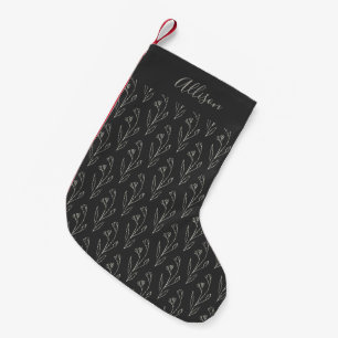 Black and White Botanical Line Art Personalised   Small Christmas Stocking