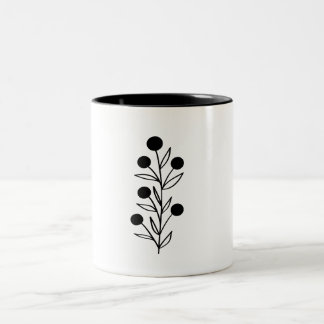 Black and White Botanical Line Art Two-Tone Coffee Mug