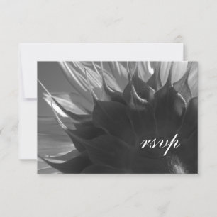 Black and White Botanical Sunflower Wedding RSVP Card