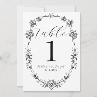 Black And White Botanical Wedding Table Number