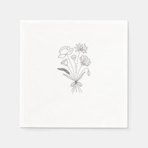 BLack and white bouquet, flowers, floral Napkin