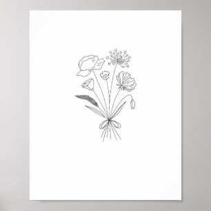 BLack and white bouquet, flowers, floral Poster