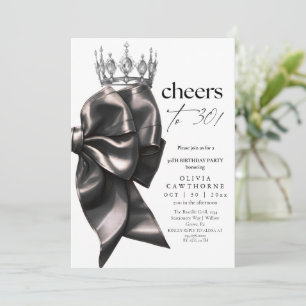 Black and White Bow 30th Birthday Party Invitation