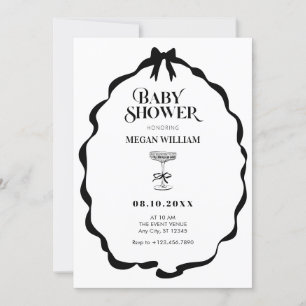 Black and white bow ribbon baby shower invitation